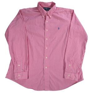 Ralph Lauren Shirt Mens XL Pink White Stripe Custom Fit Button Front Pony